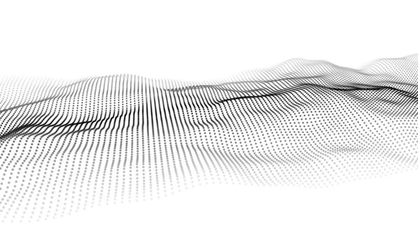 Onda Abstracta Con Puntos Movimiento Flujo Partículas Ilustración Tecnología Cibernética — Vector de stock