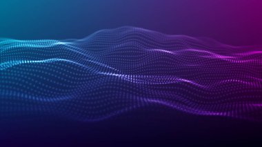 Hareketli noktalı soyut dalga. Parçacık akışı. Siber teknoloji çizimi.