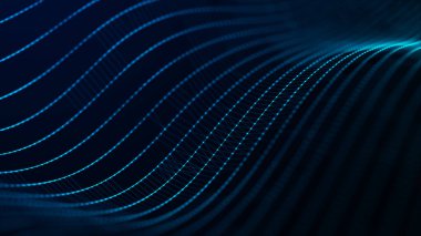 Parçacık akışı. Mavi dijital dinamik dalga. Geleceğin teknoloji illüstrasyonu. 3d oluşturma