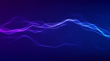 Hareketli noktalı soyut dalga. Parçacık akışı. Siber teknoloji çizimi.