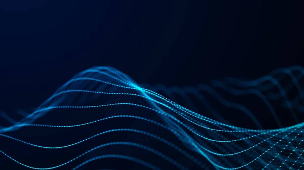 Flujo Partículas Onda Dinámica Digital Azul Ilustración Tecnológica Futura Renderizado —  Fotos de Stock