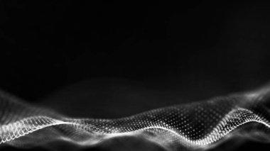 Hareketli noktalı soyut dalga. Parçacık akışı. Teknoloji çizimi. 3d oluşturma