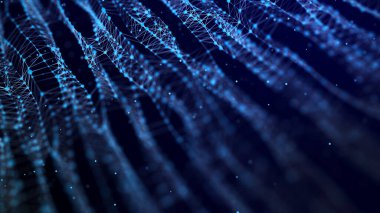 Bağlantı noktaları ve çizgileri olan soyut bir arkaplan. Fütürist dinamik dalga. DNA 'lı bilim geçmişi. Teknoloji çizimi. 3d oluşturma.