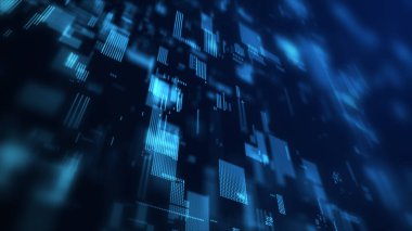 Parlayan parçacıkların olduğu dijital arkaplan. Fütürist yüksek teknoloji çizimi. Siber uzayda veri transferi kavramı. Büyük veri görselleştirmesi. 3d oluşturma.