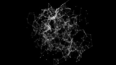 Dijital engelleme zinciri konsepti ve veri transfer sistemi. Noktalar ve çizgiler arasındaki soyut kablo arkaplanı. Veri hücrelerinin depolanması. 3d oluşturma.