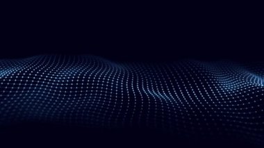 Hareketli noktalı soyut dalga. Parçacık akışı. Teknoloji çizimi. 3d oluşturma