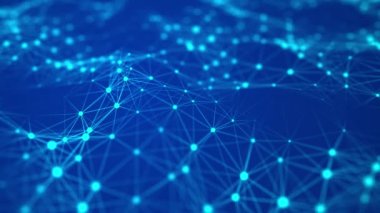 Hareketli noktalı soyut dalga. Parçacık akışı. Teknoloji çizimi. 3d oluşturma