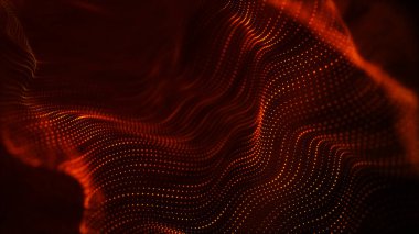 Hareketli noktalı soyut ateş dalgası. Parçacık akışı. Teknoloji çizimi. 3d oluşturma