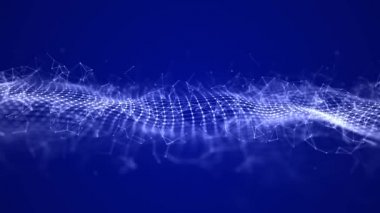 Hareketli noktalı soyut dalga. Parçacık akışı. Teknoloji çizimi. 3d oluşturma