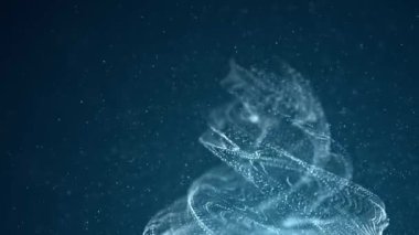 Soyut parçacık girdabı. Uzayda ilerleyen fütürist dinamik dalga. Veri patlaması. 3d oluşturma.