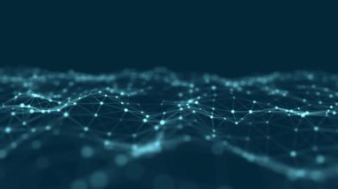 Hareketli noktalı soyut dalga. Parçacık akışı. Teknoloji çizimi. 3d oluşturma