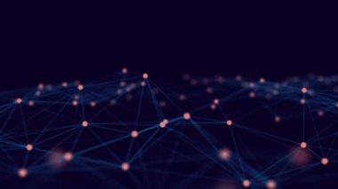 Hareketli noktalı soyut dalga. Parçacık akışı. Teknoloji çizimi. 3d oluşturma