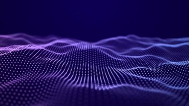 Hareketli noktalı soyut dalga. Parçacık akışı. Teknoloji çizimi. 3d oluşturma