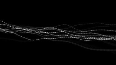 Hareketli noktalı soyut dalga. Parçacık akışı. Teknoloji çizimi. 3d oluşturma