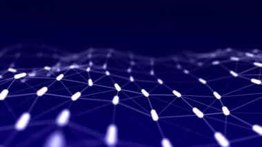 Hareketli noktalı soyut dalga. Parçacık akışı. Teknoloji çizimi. 3d oluşturma