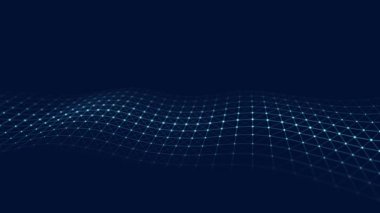 Hareketli noktalı soyut dalga. Parçacık akışı. Teknoloji çizimi. 3d oluşturma