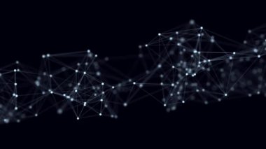Ağ bağlantısı yapısı. Hareketli noktalar ve çizgilerle soyut bir arkaplan. Fütürist illüstrasyon. Dijital teknoloji tasarımı. 3d oluşturma.
