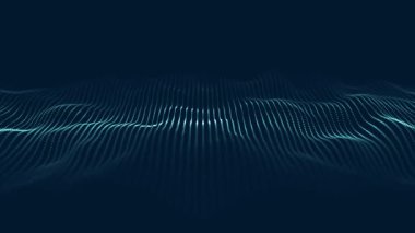 Hareketli noktalı soyut dalga. Parçacık akışı. Teknoloji çizimi. 3d oluşturma