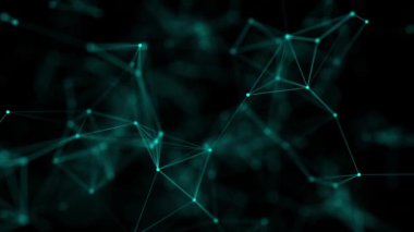 Hareketli noktalar ve çizgilerle soyut bir arkaplan. Ağ bağlantısı yapısı. Fütürist illüstrasyon. Dijital teknoloji tasarımı. 3d oluşturma.