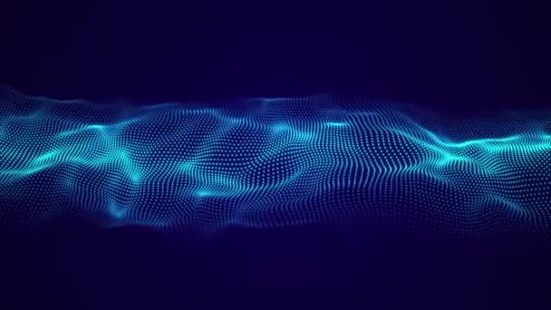 Абстрактна Хвиля Рухомими Точками Потік Частинок Технологічна Ілюстрація Візуалізація — стокове відео