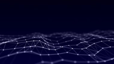 Hareketli noktalı soyut dalga. Parçacık akışı. Teknoloji çizimi. 3d oluşturma