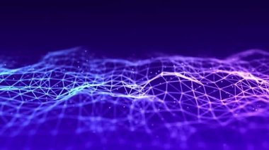 Hareketli noktalı soyut dalga. Parçacık akışı. Teknoloji çizimi. 3d oluşturma