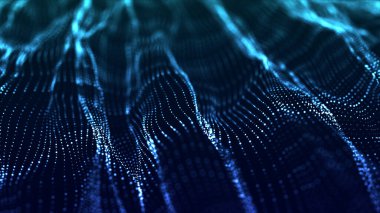 Dijital hareket dalgası. Veri patlaması ile ilgili geleceksel çizimler. Parlayan parçacıklarla soyut arkaplan. 3d oluşturma.