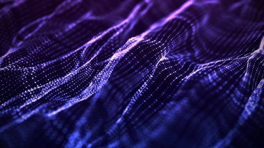 Dijital hareket dalgası. Veri patlaması ile ilgili geleceksel çizimler. Parlayan parçacıklarla soyut arkaplan. 3d oluşturma.
