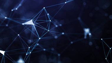 Ağ bağlantısı yapısı. Hareketli noktalar ve çizgilerle soyut bir arkaplan. Fütürist illüstrasyon. Dijital teknoloji tasarımı. 3d oluşturma.