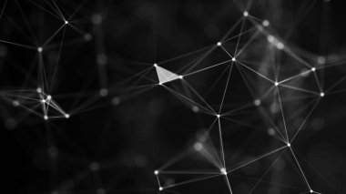 Ağ bağlantısı yapısı. Hareketli noktalar ve çizgilerle soyut bir arkaplan. Fütürist illüstrasyon. Dijital teknoloji tasarımı. 3d oluşturma.