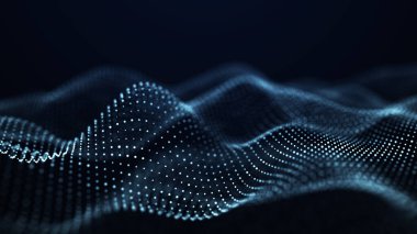 Dijital hareket dalgası. Veri patlaması ile ilgili geleceksel çizimler. Parlayan parçacıklarla soyut arkaplan. 3d oluşturma.