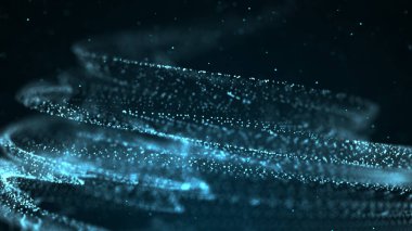 Soyut parçacık girdabı. Uzayda ilerleyen fütürist dinamik dalga. Veri patlaması. 3d oluşturma.