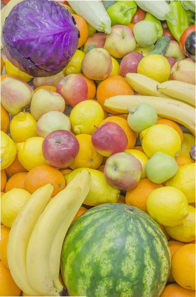 Fruit and vegetables in a huge heap the top view — Stock Photo, Image