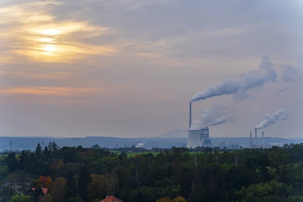 Chemical factory with smoke stack