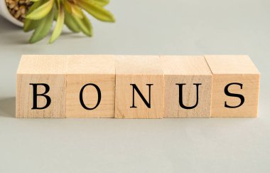BONUS kelimesi, çalışmanın ödülü, tahtadan küplerin üzerinde yazılı.