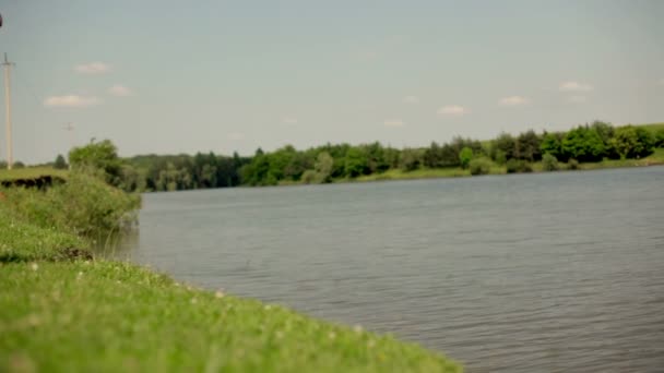 Mujer joven cerca del lago — Vídeos de Stock