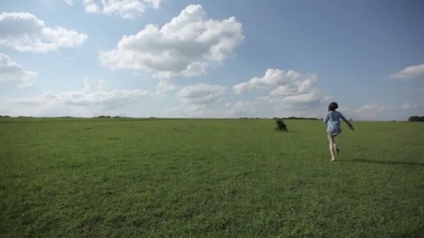 Jovem mulher correndo no campo — Vídeo de Stock