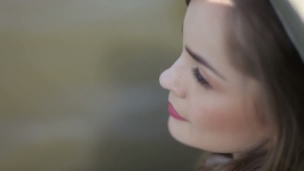 Young woman Near lake — Stock Video