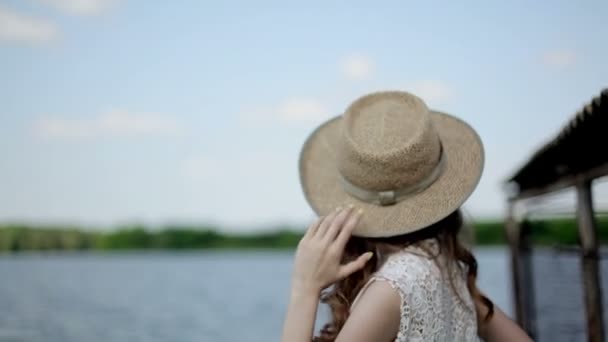 Young woman in boat — Stock Video