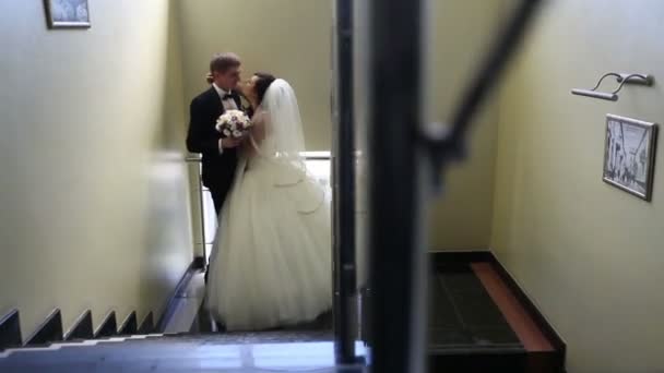 Bride and groom kissing — Stock Video