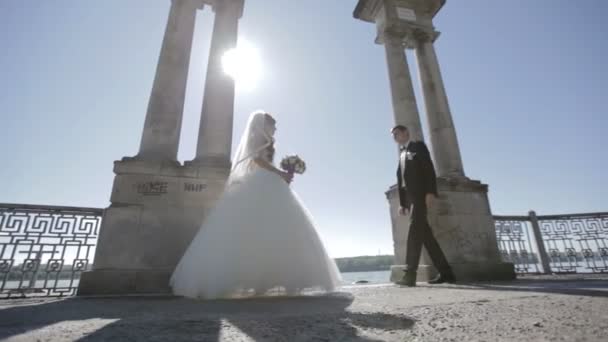 Bruid en bruidegom op trouwdag — Stockvideo