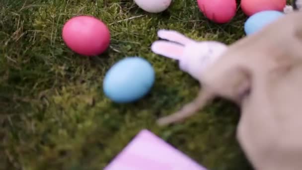 Пасхальные яйца на траве — стоковое видео