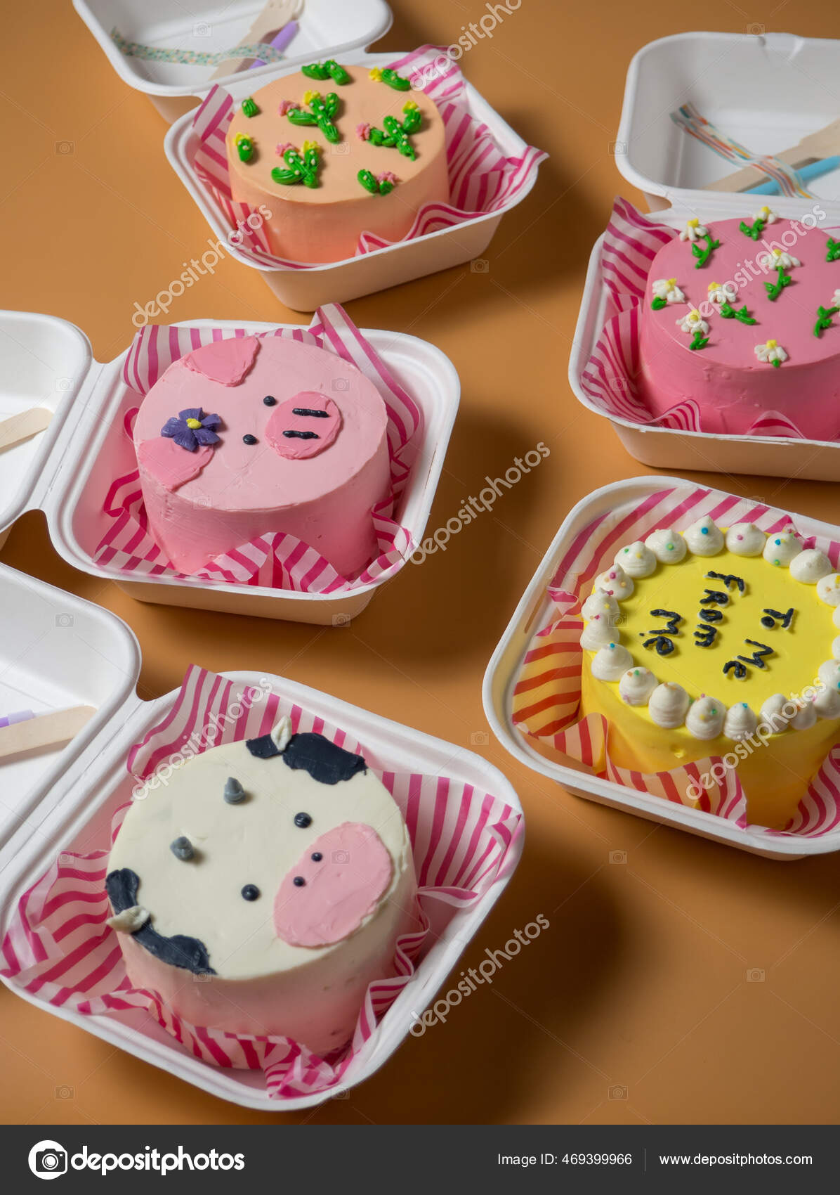 Lots Little Colorful Cakes Boxes Orange Background Korean Lunch