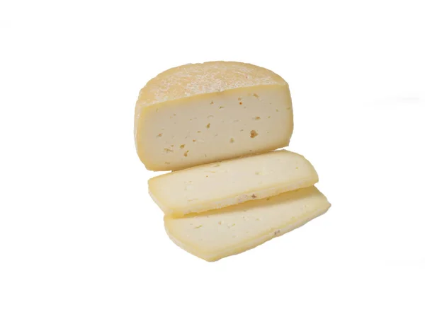 Ruota Formaggio Pezzi Formaggio Sfondo Bianco — Foto Stock