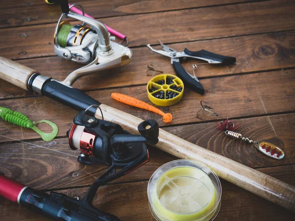 Artes Pesca Fondo Cañas Pescar Caña Pescar Caña Hilar Varios —  Fotos de Stock