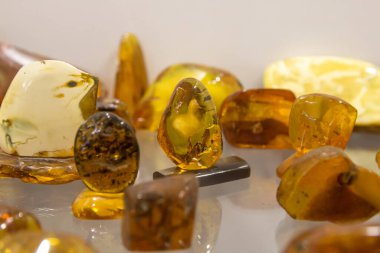 Amber mı? Şeffaf sarı kehribar parçaları. Güneş taşı, sarı taş.