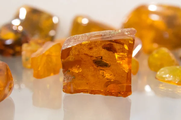 Amber Pieces Transparent Yellow Amber Sun Stone Yellow Stone — Stock Photo, Image