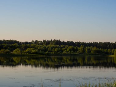 Güzel yaz manzarası Akşam gölü kenarında