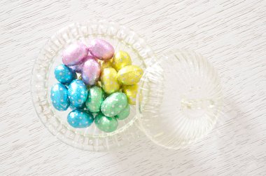 Folyo kaplı Paskalya Yumurtaları cam kasede