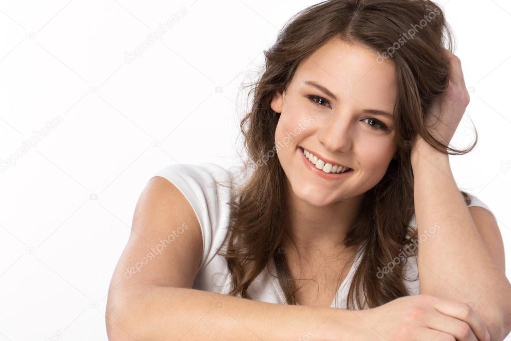Young woman laughing.